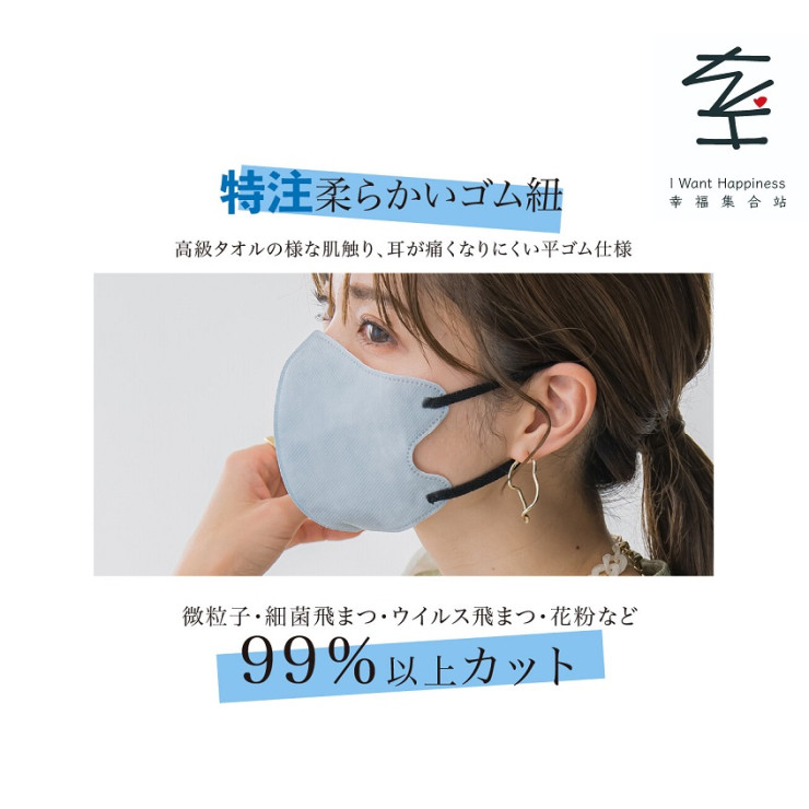 💢售罄💢日本直送 - MASCLUB 3D涼感口罩顯小臉3層結構舒適不傷耳多色選擇 (10個裝)