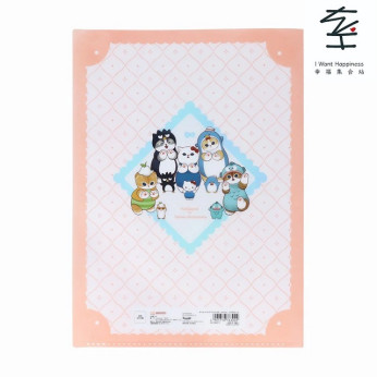日本直送 - mofusand x Sanrio 角色模切透明文件夾 5分格（粉橙色）